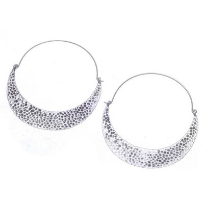 Alternate image for Hammered Sterling Silver Hoop Earrings Crescent Swing