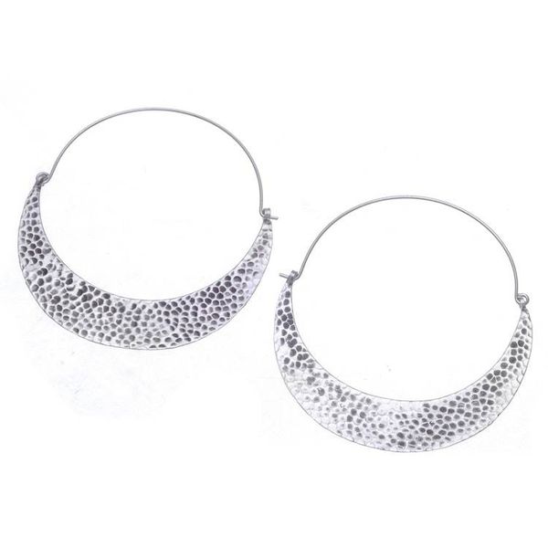 Alternate image for Hammered Sterling Silver Hoop Earrings Crescent Swing