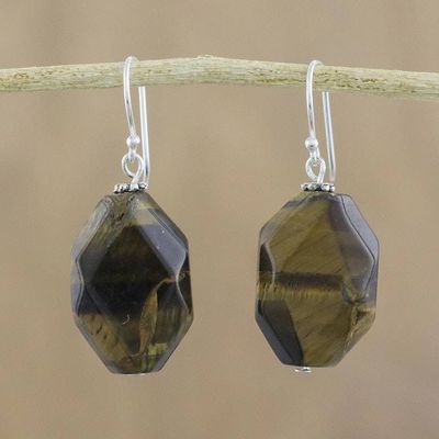 Alternate image for Tigers Eye Dangle Earrings on Sterling Silver Hooks Honeyed Nugget