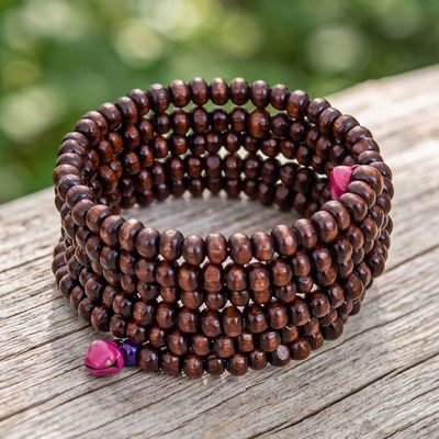 Alternate image for Bohemian-Inspired 1-Inch Brown and Pink Beaded Wrap Bracelet Earth Spin