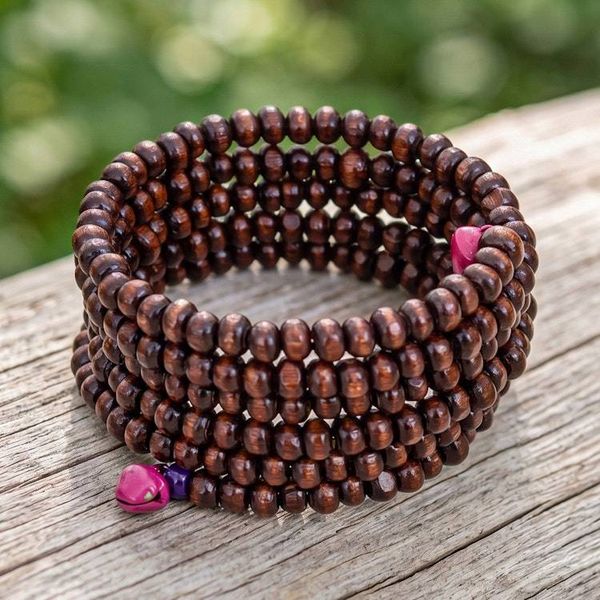 Alternate image for Bohemian-Inspired 1-Inch Brown and Pink Beaded Wrap Bracelet Earth Spin
