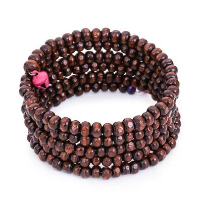 Alternate image for Bohemian-Inspired 1-Inch Brown and Pink Beaded Wrap Bracelet Earth Spin