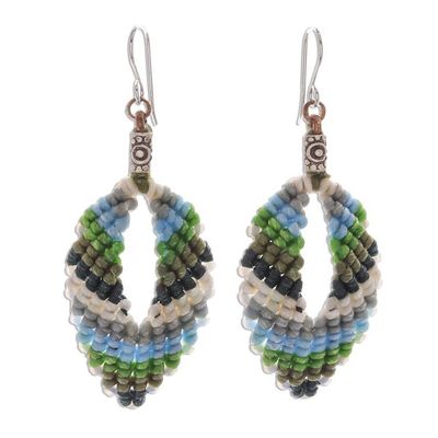 Alternate image for Macrame and Bead Dangle Earrings Handcrafted in Thailand Mini Boho in Blue-Green