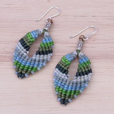 Alternate image for Macrame and Bead Dangle Earrings Handcrafted in Thailand Mini Boho in Blue-Green
