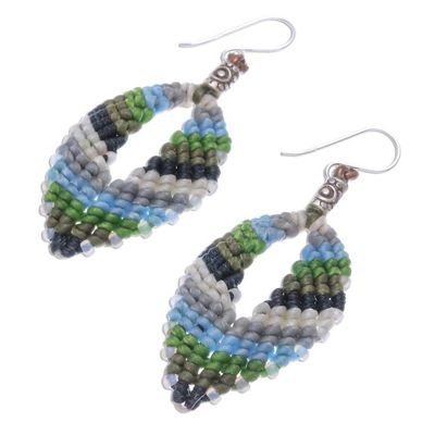 Alternate image for Macrame and Bead Dangle Earrings Handcrafted in Thailand Mini Boho in Blue-Green