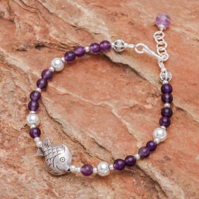 Primary image for Fish Charm Amethyst Beaded Bracelet Sweet Fish