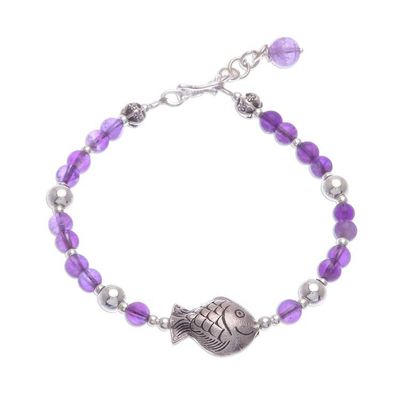 Alternate image for Fish Charm Amethyst Beaded Bracelet Sweet Fish
