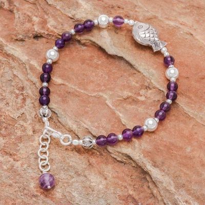 Alternate image for Fish Charm Amethyst Beaded Bracelet Sweet Fish
