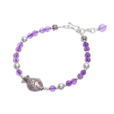 Alternate image for Fish Charm Amethyst Beaded Bracelet Sweet Fish