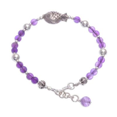 Alternate image for Fish Charm Amethyst Beaded Bracelet Sweet Fish