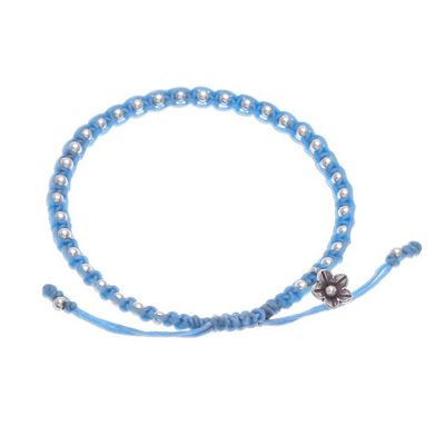 Alternate image for Sky Blue Cord Bracelet with 950 Silver Beads Flower Path in Sky Blue