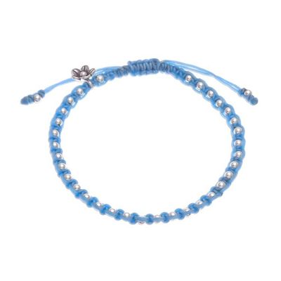 Alternate image for Sky Blue Cord Bracelet with 950 Silver Beads Flower Path in Sky Blue