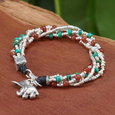 Primary image for Hill Tribe-Themed Carnelian and Silver Beaded Charm Bracelet Call for Courage