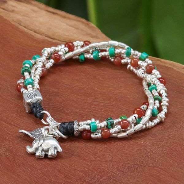 Alternate image for Hill Tribe-Themed Carnelian and Silver Beaded Charm Bracelet Call for Courage