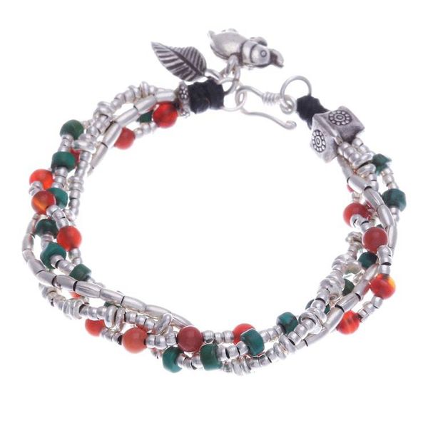 Alternate image for Hill Tribe-Themed Carnelian and Silver Beaded Charm Bracelet Call for Courage
