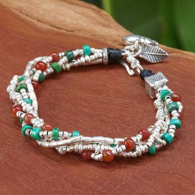 Alternate image for Hill Tribe-Themed Carnelian and Silver Beaded Charm Bracelet Call for Courage