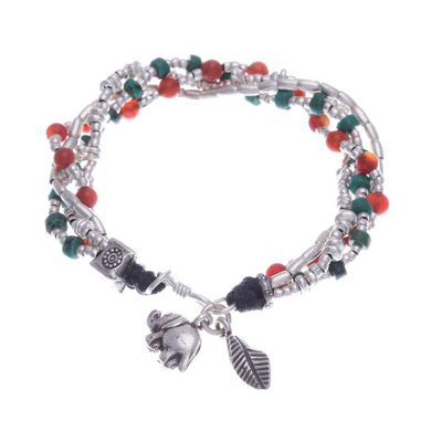Alternate image for Hill Tribe-Themed Carnelian and Silver Beaded Charm Bracelet Call for Courage