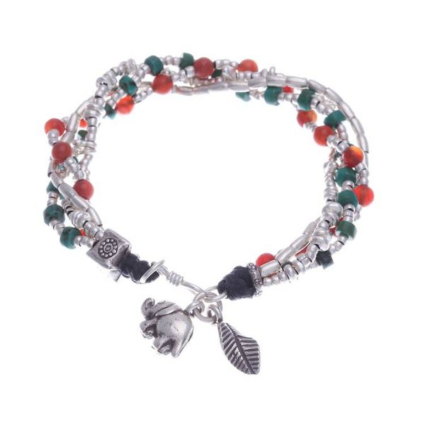 Alternate image for Hill Tribe-Themed Carnelian and Silver Beaded Charm Bracelet Call for Courage