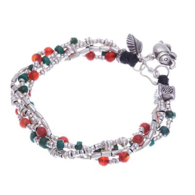 Alternate image for Hill Tribe-Themed Carnelian and Silver Beaded Charm Bracelet Call for Courage