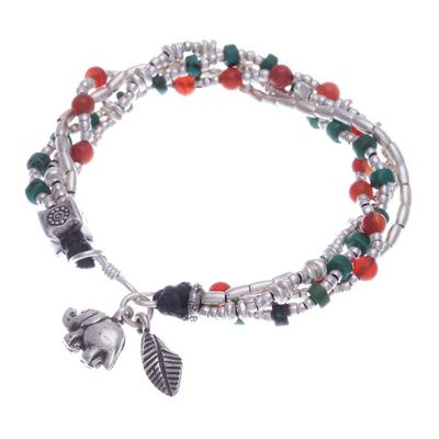 Alternate image for Hill Tribe-Themed Carnelian and Silver Beaded Charm Bracelet Call for Courage