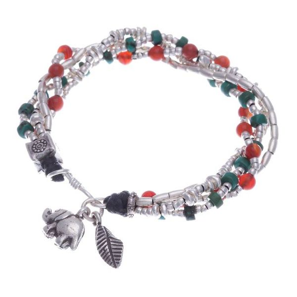 Alternate image for Hill Tribe-Themed Carnelian and Silver Beaded Charm Bracelet Call for Courage