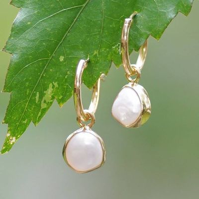 Alternate image for Modern 18k Gold-Plated Cultured Pearl Hoop Earrings Luminous Touch