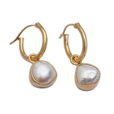 Alternate image for Modern 18k Gold-Plated Cultured Pearl Hoop Earrings Luminous Touch