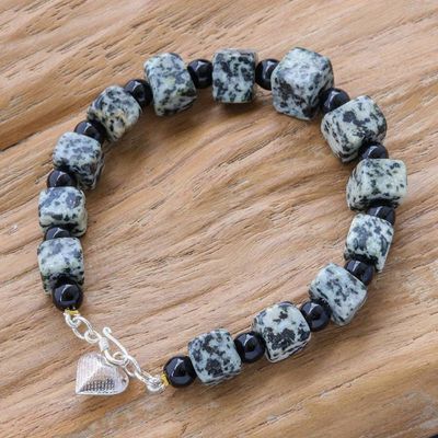 Alternate image for Jasper and Onyx Beaded Bracelet from Thailand Dalmatian Squares
