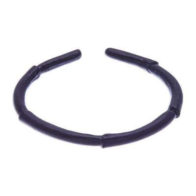 Alternate image for Bamboo-Inspired Adjustable Black Leather Cuff Bracelet Mysterious Bamboo
