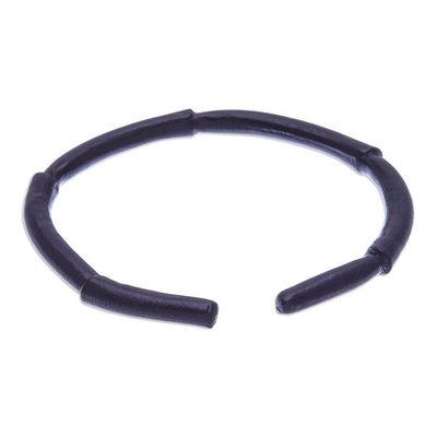 Alternate image for Bamboo-Inspired Adjustable Black Leather Cuff Bracelet Mysterious Bamboo