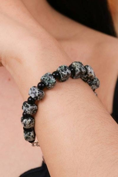 Alternate image for Jasper and Onyx Beaded Bracelet from Thailand Dalmatian Squares