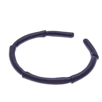 Alternate image for Bamboo-Inspired Adjustable Black Leather Cuff Bracelet Mysterious Bamboo