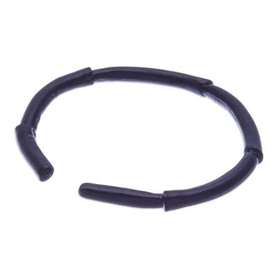Alternate image for Bamboo-Inspired Adjustable Black Leather Cuff Bracelet Mysterious Bamboo