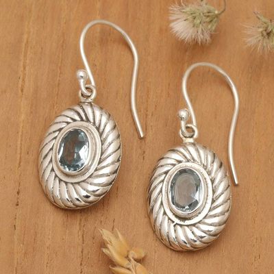 Primary image for Oval Spiral Faceted Two-Carat Blue Topaz Dangle Earrings Spiral Water