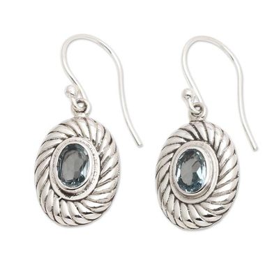 Alternate image for Oval Spiral Faceted Two-Carat Blue Topaz Dangle Earrings Spiral Water