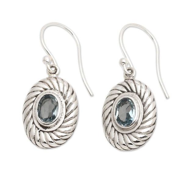Alternate image for Oval Spiral Faceted Two-Carat Blue Topaz Dangle Earrings Spiral Water