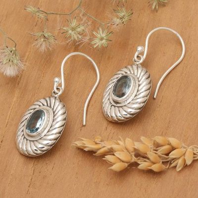 Alternate image for Oval Spiral Faceted Two-Carat Blue Topaz Dangle Earrings Spiral Water