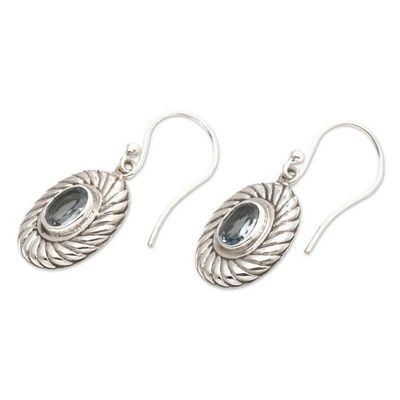 Alternate image for Oval Spiral Faceted Two-Carat Blue Topaz Dangle Earrings Spiral Water
