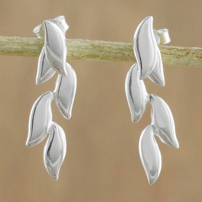 Primary image for 925 Sterling Silver Leaves Post Drop Earrings Floating Leaves