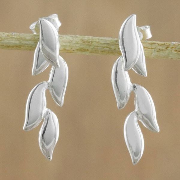 Alternate image for 925 Sterling Silver Leaves Post Drop Earrings Floating Leaves