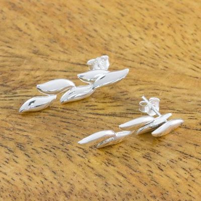 Alternate image for 925 Sterling Silver Leaves Post Drop Earrings Floating Leaves