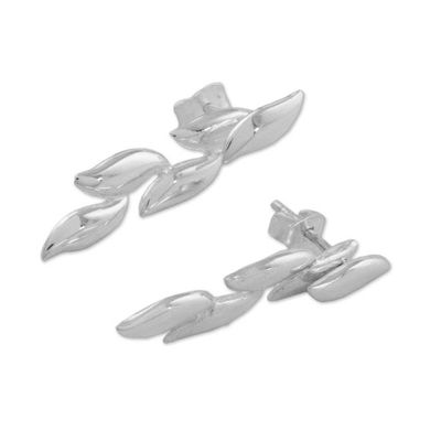 Alternate image for 925 Sterling Silver Leaves Post Drop Earrings Floating Leaves