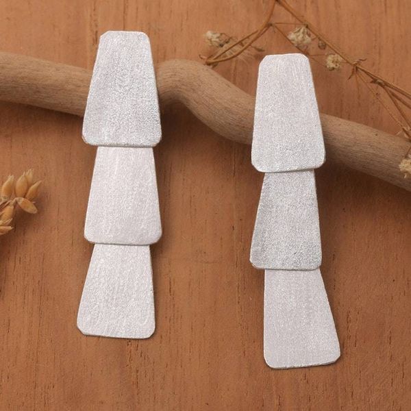 Alternate image for Brushed-Satin Modern Sterling Silver Dangle Earrings Contemporary Lady