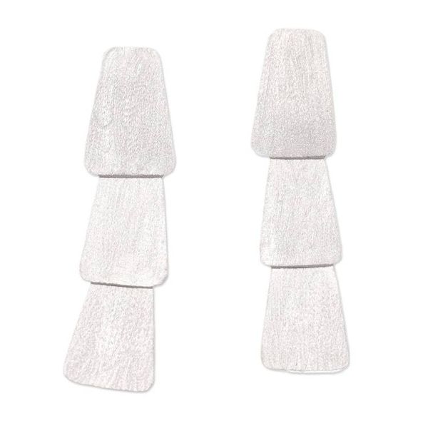 Alternate image for Brushed-Satin Modern Sterling Silver Dangle Earrings Contemporary Lady
