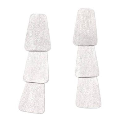 Alternate image for Brushed-Satin Modern Sterling Silver Dangle Earrings Contemporary Lady