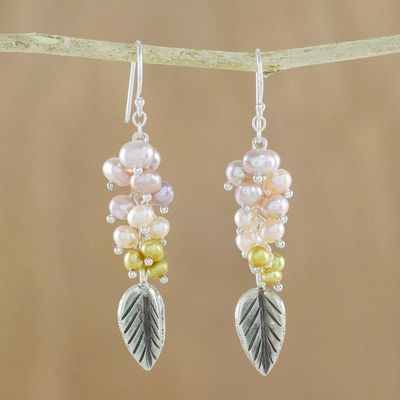 Primary image for Sterling Silver and Pearl Dangle Earrings Perfect Leaf