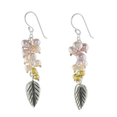 Alternate image for Sterling Silver and Pearl Dangle Earrings Perfect Leaf