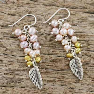 Alternate image for Sterling Silver and Pearl Dangle Earrings Perfect Leaf