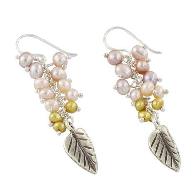 Alternate image for Sterling Silver and Pearl Dangle Earrings Perfect Leaf