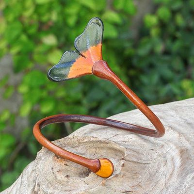 Alternate image for Ginko Leaf-Inspired Brown and Green Leather Wrap Bracelet Vital Brown
